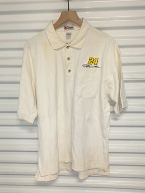 Vintage Jeff Gordon #24 Chase Authentics White Collar Blue Trim Polo Shirt 2XL